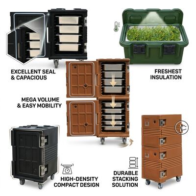 Hộp phân phối thực phẩm cách nhiệt 72L Chất chứa vận chuyển nhiệt quay với hệ thống nắp chống giả mạo