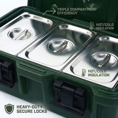 Thùng giữ nhiệt thực phẩm quân sự có bánh xe 50L có thể xếp chồng Hộp vận chuyển thức ăn nóng phục vụ ăn uống quân đội