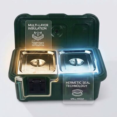 Rolling Double-Wall Hot Food Container for Troop Feeding Ration Packing