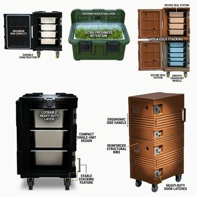 Hộp phân phối thực phẩm cách nhiệt 72L Chất chứa vận chuyển nhiệt quay với hệ thống nắp chống giả mạo