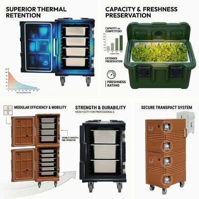 Đồ chứa thực phẩm cách nhiệt tải phía trước 110L Hộp vận chuyển phục vụ ăn uống di động với Casters GN Pan tương thích