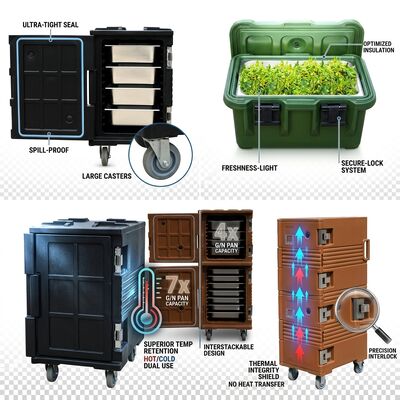 Đồ chứa thực phẩm cách nhiệt tải phía trước 110L Hộp vận chuyển phục vụ ăn uống di động với Casters GN Pan tương thích