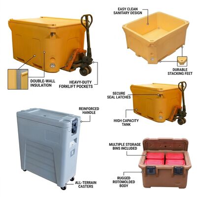 Thùng vận chuyển thực phẩm cách nhiệt 50L tải trước với chốt nylon Hộp phục vụ đúc xoay