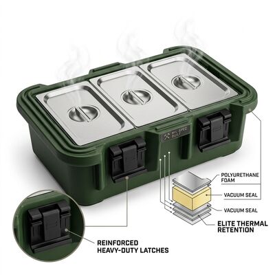 25L Thùng giữ nhiệt quân sự đựng thực phẩm, khay GN di động, phục vụ thức ăn dã chiến