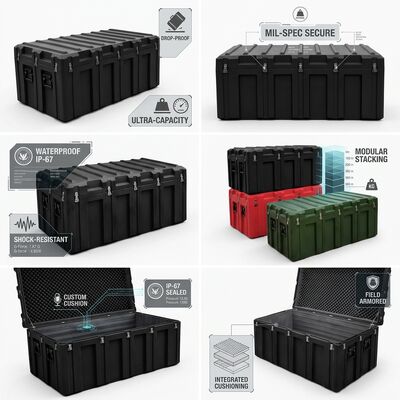 Hộp đựng dụng cụ xoay 1500mm chịu lực nặng, chống nước IP65, chống sốc, LLDPE, lưu trữ thiết bị quân sự