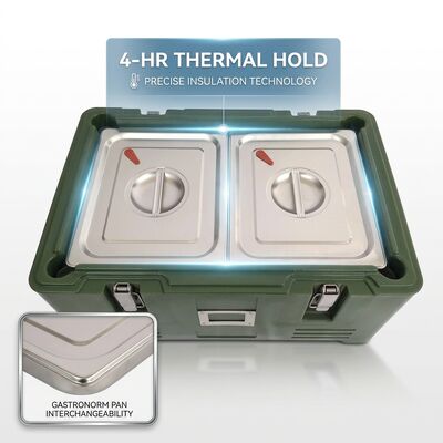 Loading phía trước 75L cách nhiệt thực phẩm chảo vận chuyển cửa hai bánh xe phục vụ ăn uống ẩm thực nóng hộp vận chuyển