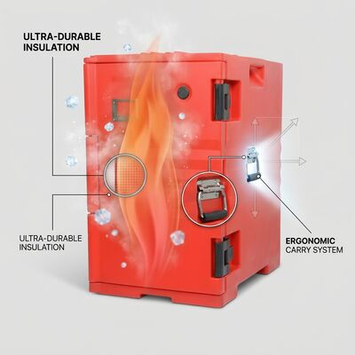 Plastic Insulated Food Carrier 90L Rotomolded LLDPE Hot Cold Holding Box GN Pan Storage 635x460x640mm