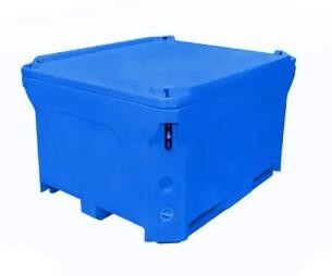 Thùng chứa vận chuyển thực phẩm màu vàng cách ly tay cao su với bánh xe pallet dưới cùng